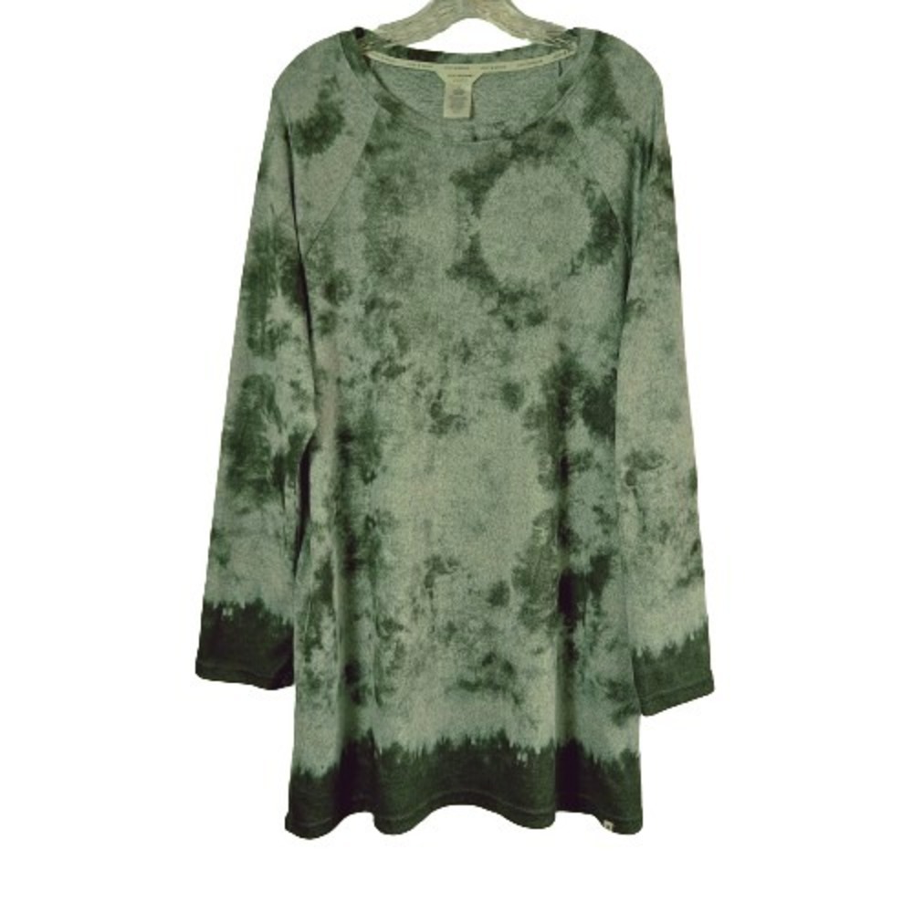 Lucky Brand Womens Green Tie Dye Raglan Sleeve Dress L Boho Soft-Girl Loungewear